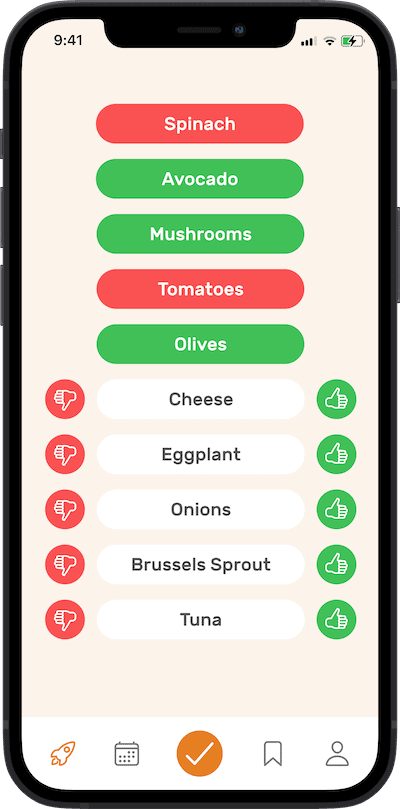 iPhone app preferences selection screen